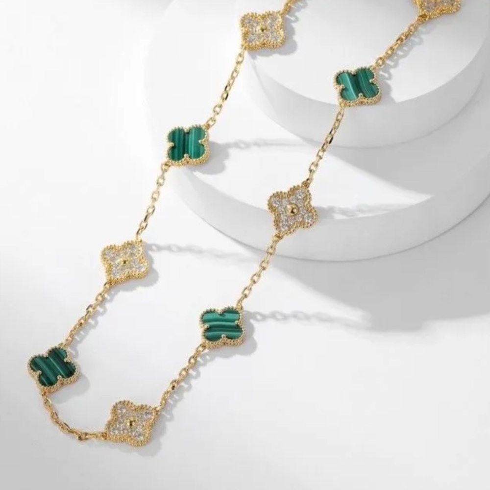 Gold and Green Clover Necklace Luxury Look